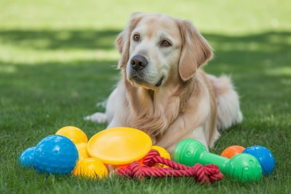 Dog with toys